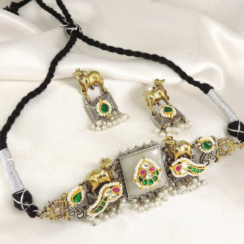 Heritage Cow Dual Tone Choker Set by Joyrias