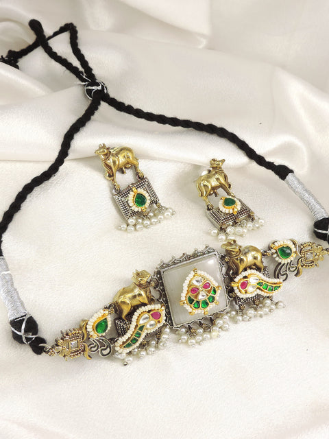 Heritage Cow Dual Tone Choker Set by Joyrias