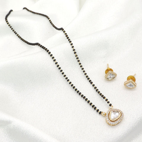 Minimal Kundan Polki Mangalsutra Set | Black Bead Gold Finish Necklace