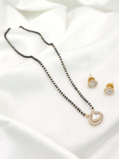 Minimal Kundan Polki Mangalsutra Set | Black Bead Gold Finish Necklace