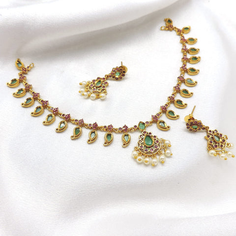 Gold plated Palakka necklace set with matching earrings by joyrias