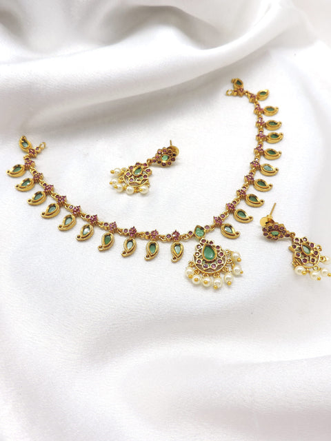 Gold plated Palakka necklace set with matching earrings by joyrias