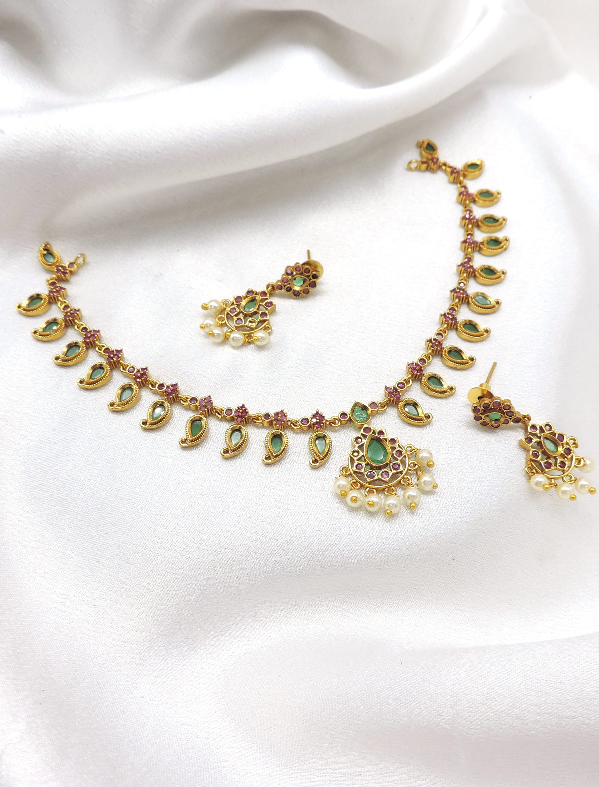 Gold plated Palakka necklace set with matching earrings by joyrias