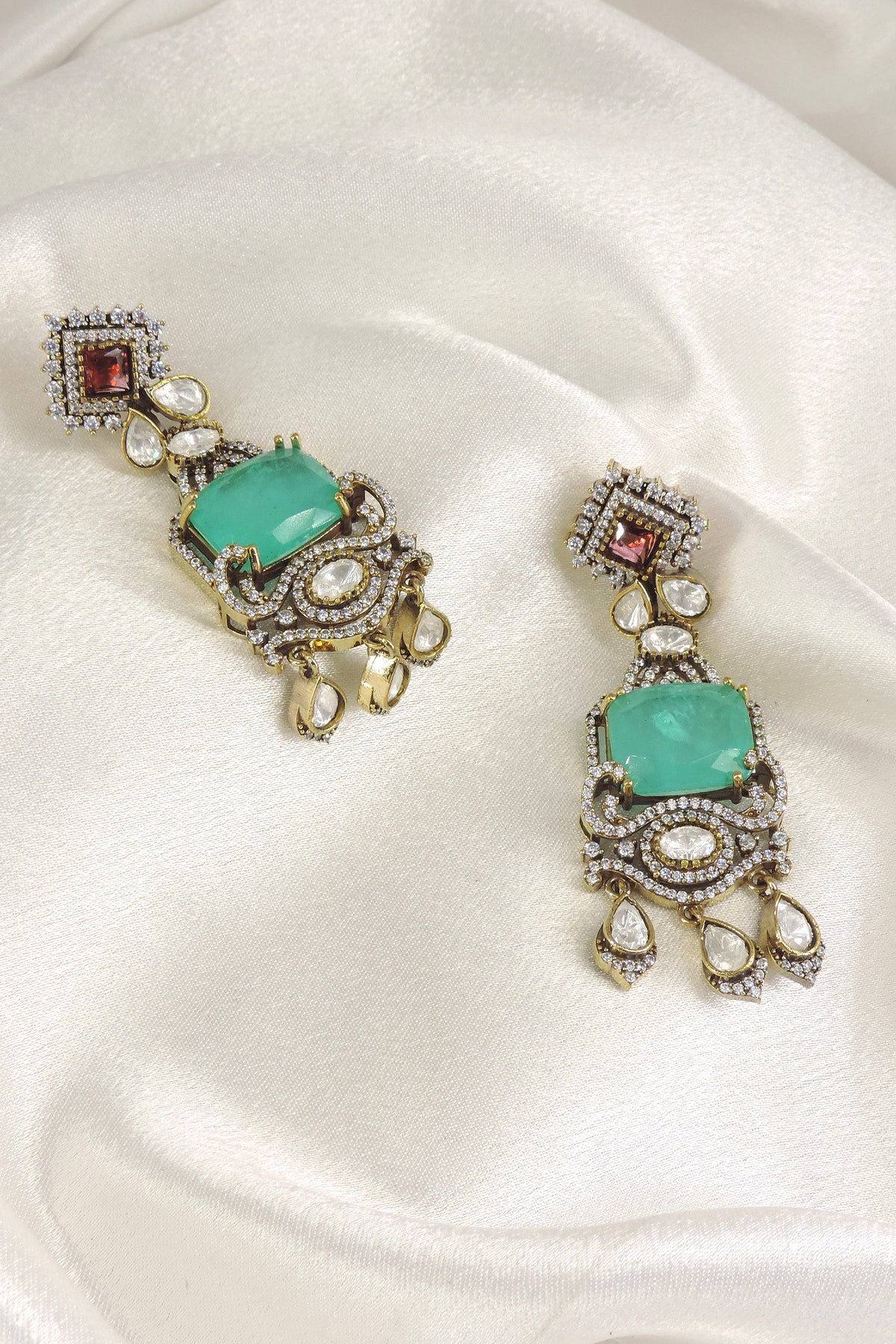 Mint Doublet with Moissanite Drop Earrings (Copy)