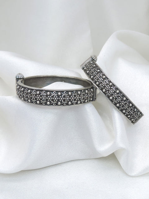 Oxidized silver floral beaded openable bangle set by joyrias
