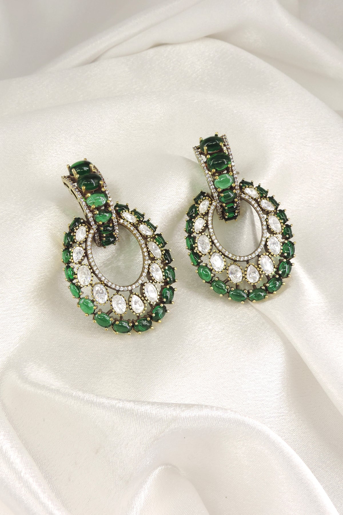 Ruby CZ Teardrop Hoop Earrings