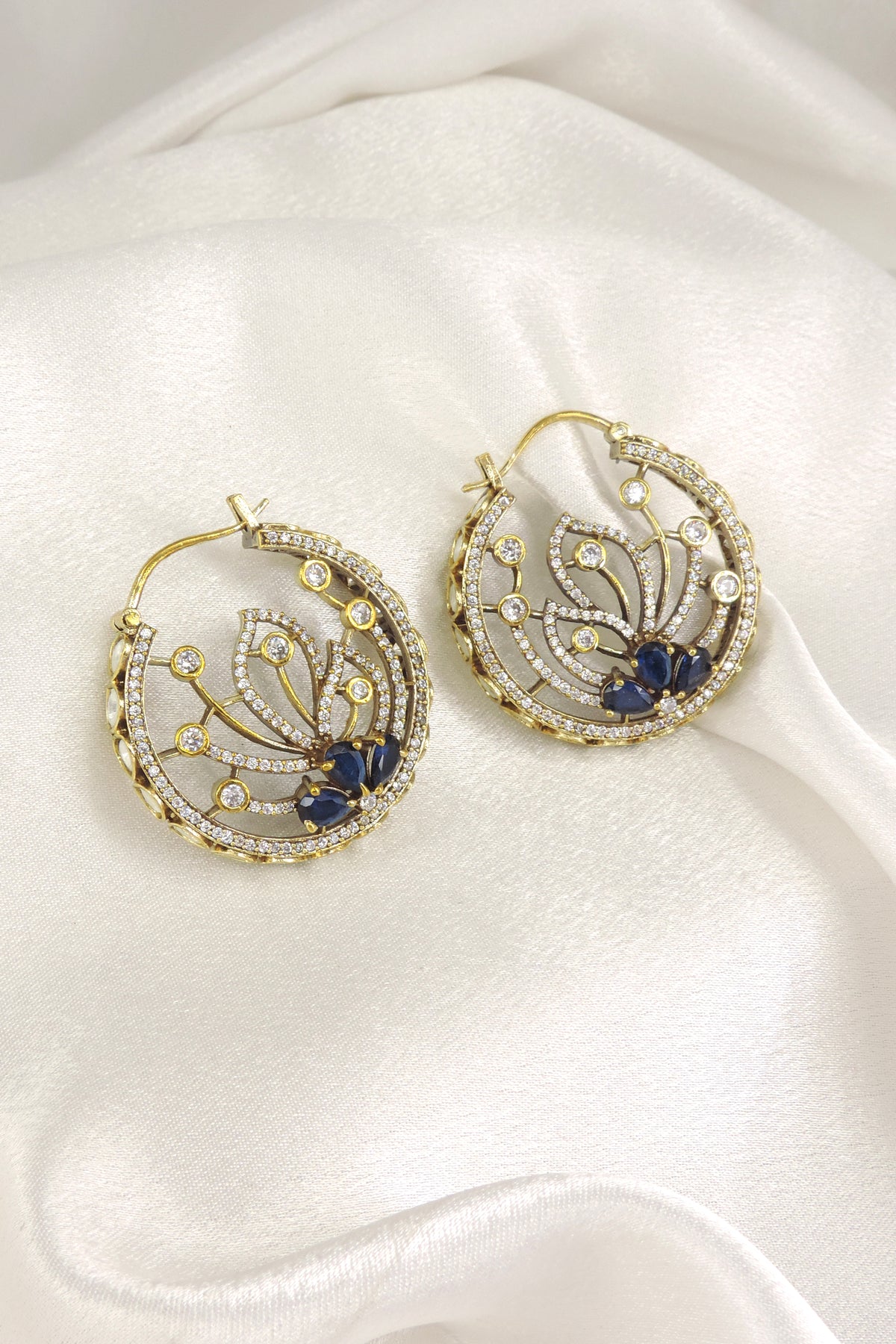 Green CZ Floral Hoop Earrings