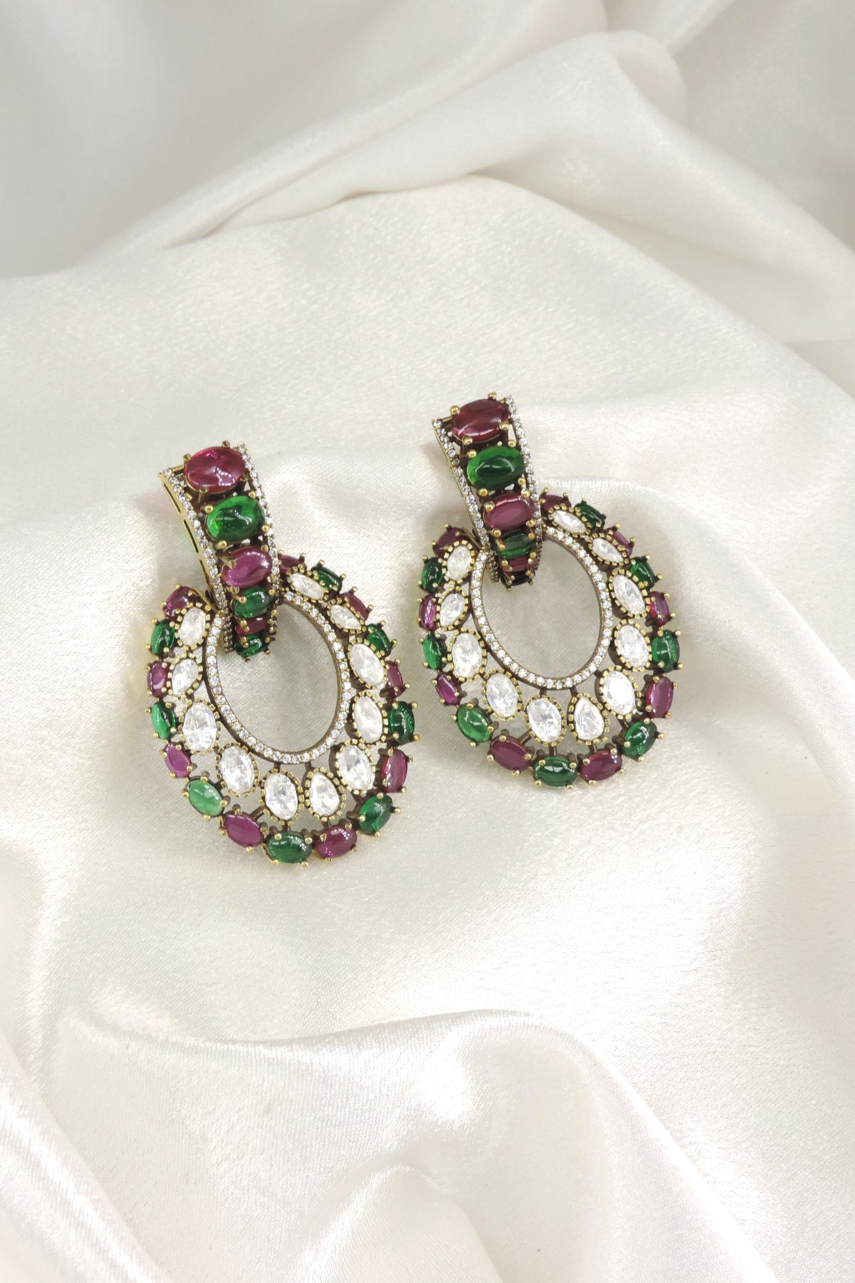 Ruby CZ Teardrop Hoop Earrings