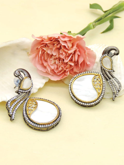Dual Tone Swan Motif AD Statement Earrings