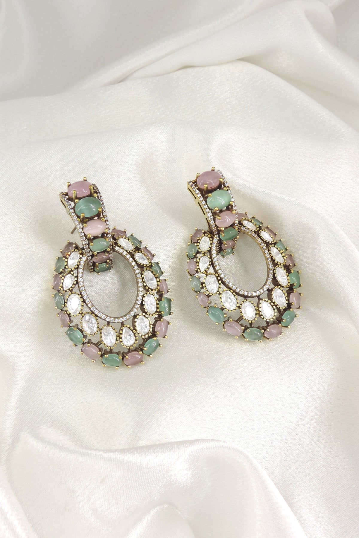 Ruby CZ Teardrop Hoop Earrings