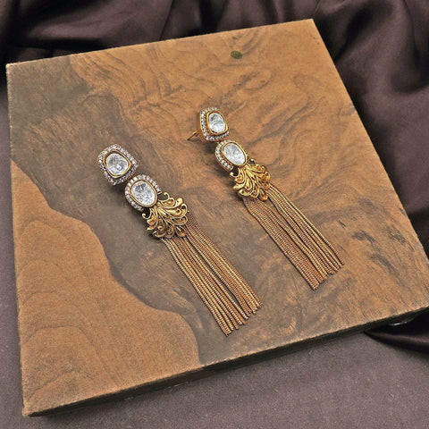 Moissanite long earrings – Indian Moissanite dangler earrings for weddings USA – Joyrias