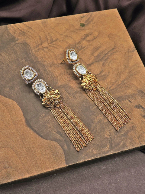 Moissanite long earrings – Indian Moissanite dangler earrings for weddings USA – Joyrias