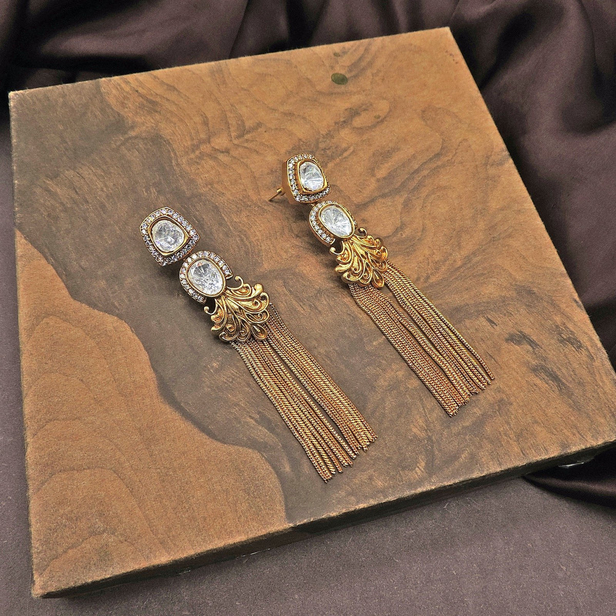 Moissanite long earrings – Indian Moissanite dangler earrings for weddings USA – Joyrias