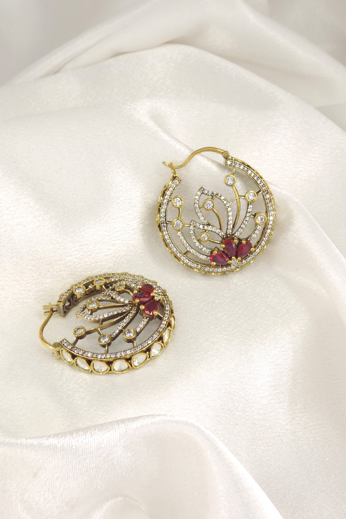 Green CZ Floral Hoop Earrings