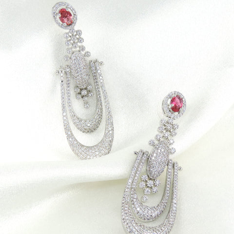 Pink zircon layered drop earrings by Joyrias
