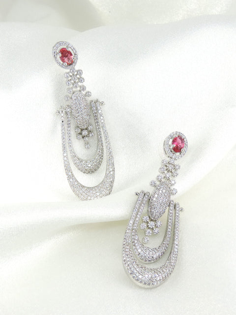 Pink zircon layered drop earrings by Joyrias