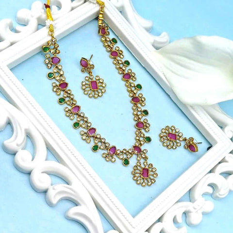 Gold plated ruby necklace set – Indian ruby stone necklace for weddings and festivals USA – Joyrias