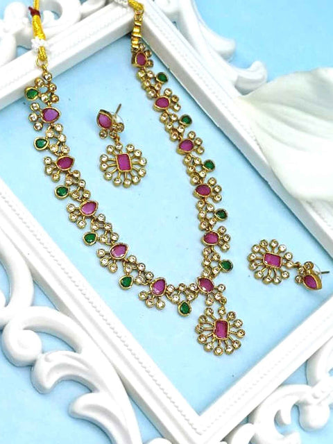Gold plated ruby necklace set – Indian ruby stone necklace for weddings and festivals USA – Joyrias