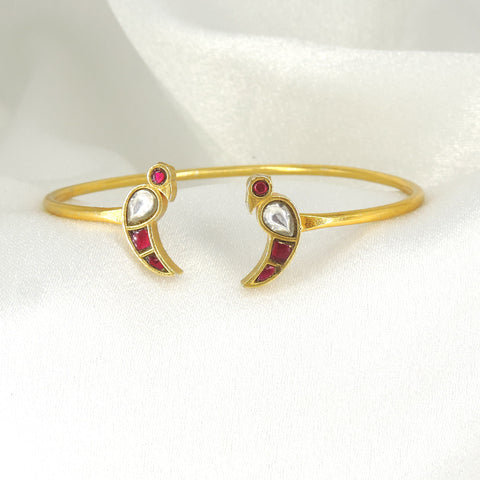 Ruby kundan parrot open cuff bangle by Joyrias