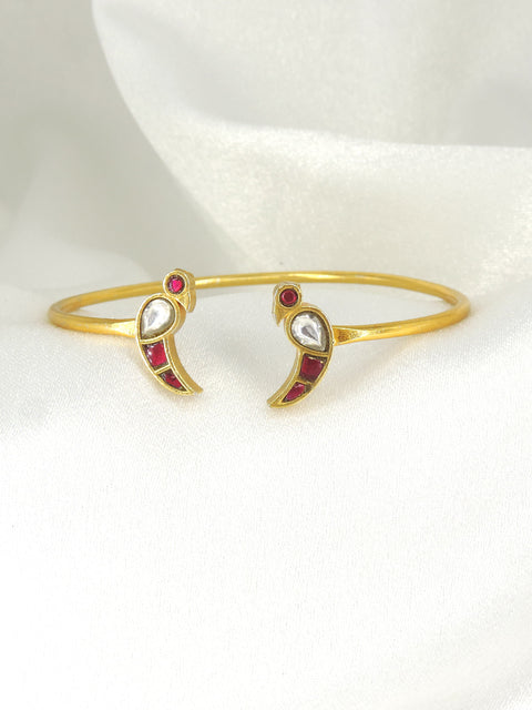 Ruby kundan parrot open cuff bangle by Joyrias