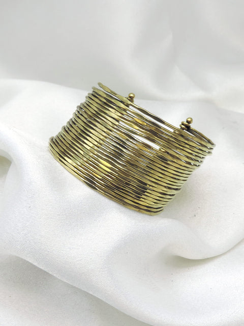 Gold-toned layered textured openable bangle set by joyrias