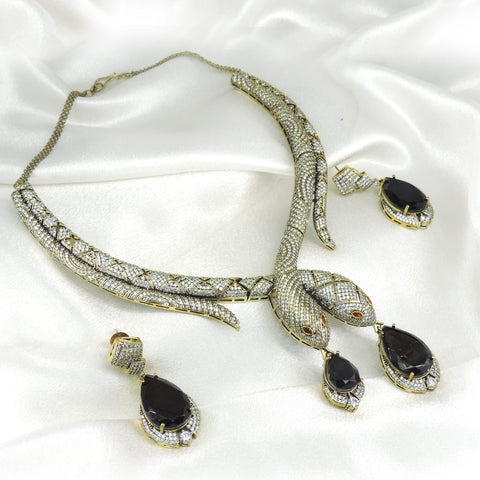 Black Serpent AD Necklace Set by Joyrias