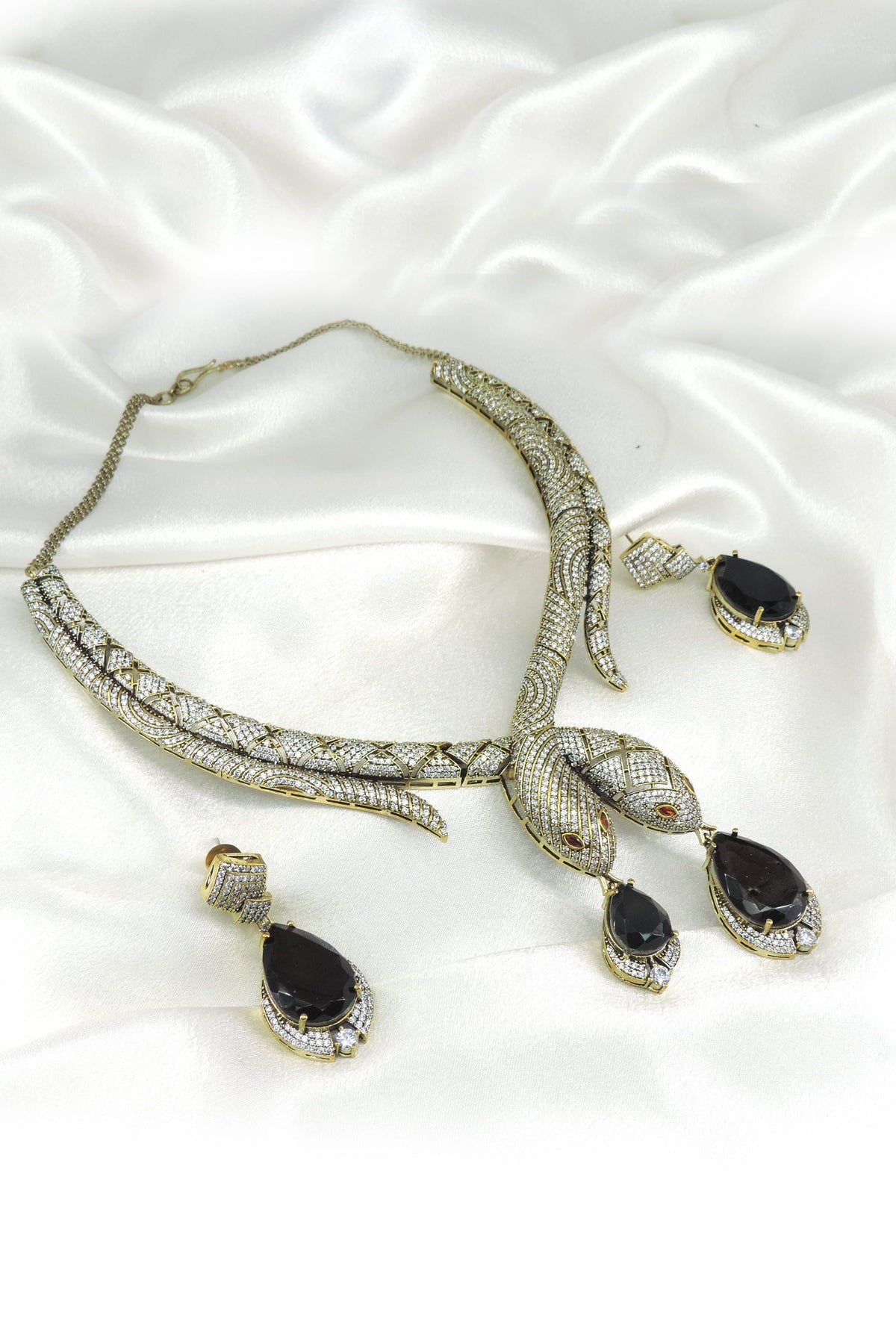 Black Serpent AD Necklace Set by Joyrias
