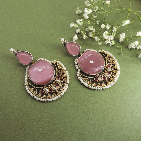 Oxidized pink stone chandbali earrings – Indian festive chandbali for weddings USA – Joyrias