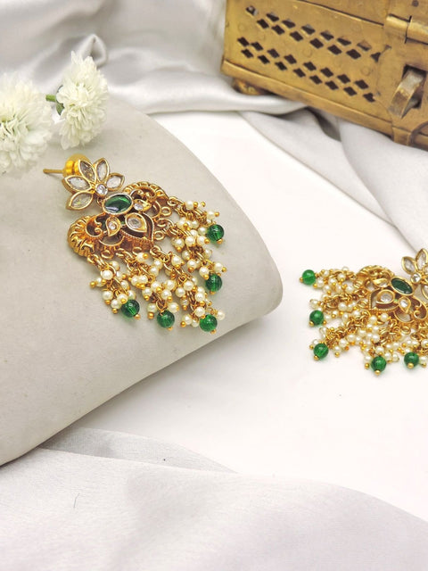 Emerald and pearl dangler earrings – Indian festive dangler earrings USA – Joyrias