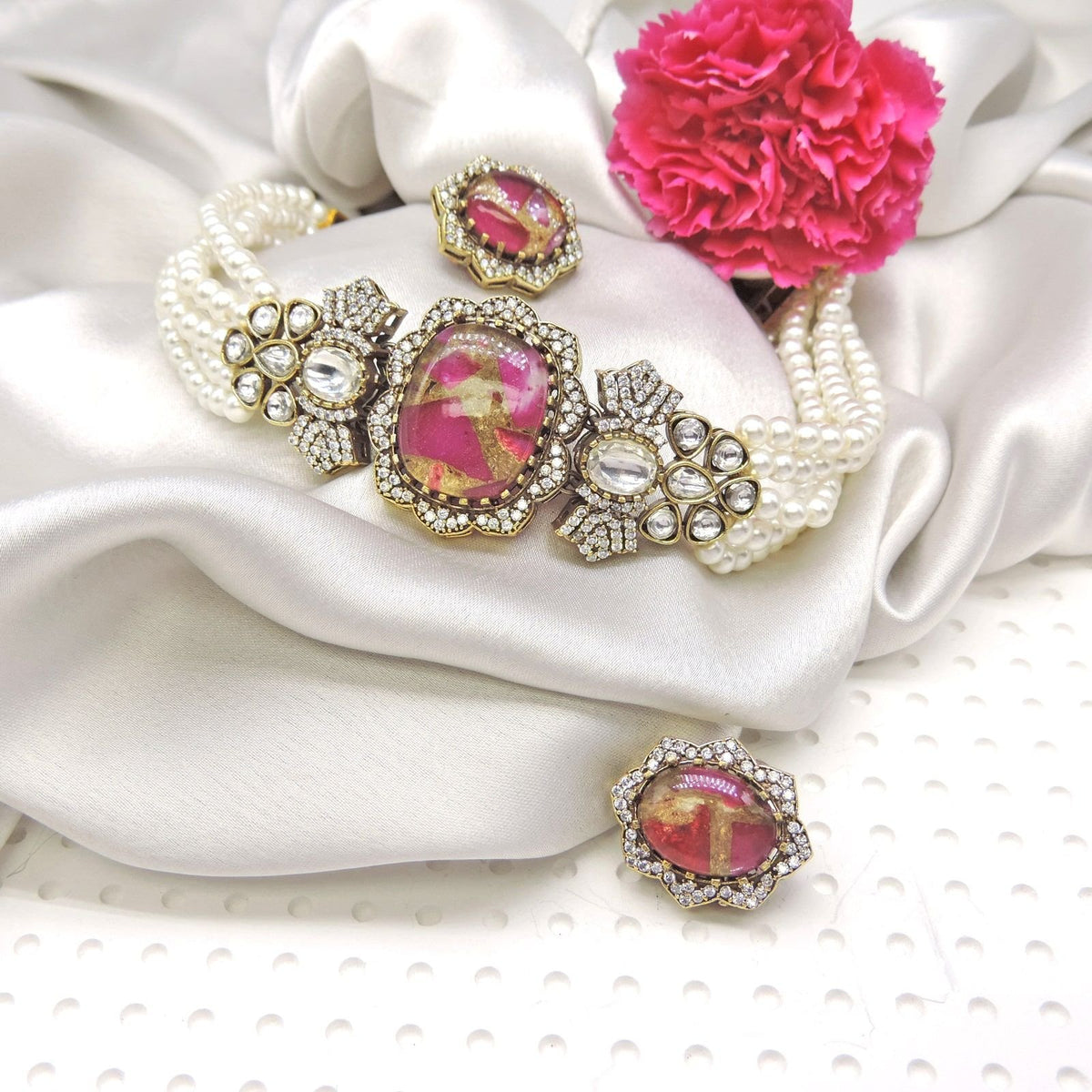 Royal rose pink stone jewelry set Image 0