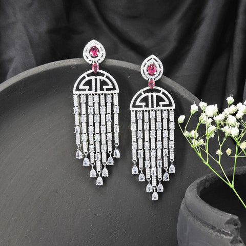 Long AD earrings with ruby – Indian American diamond long earrings for weddings USA – Joyrias