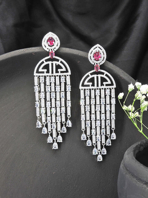 Long AD earrings with ruby – Indian American diamond long earrings for weddings USA – Joyrias