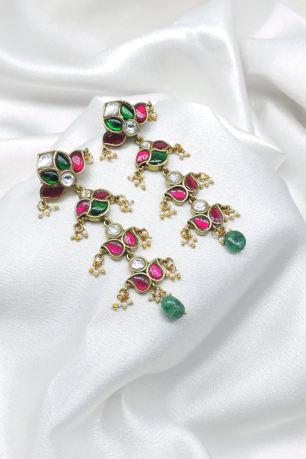 Green Pink Stone Drop Earrings by Joyrias