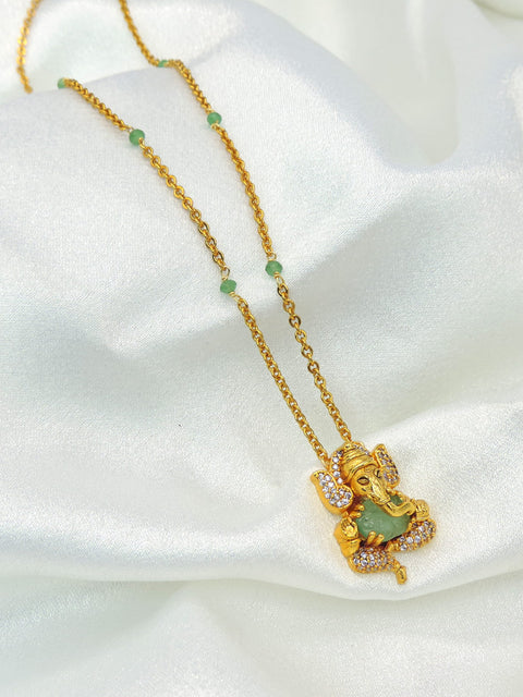 Elegant Lord Ganesha Pendant Necklace with Green Stone