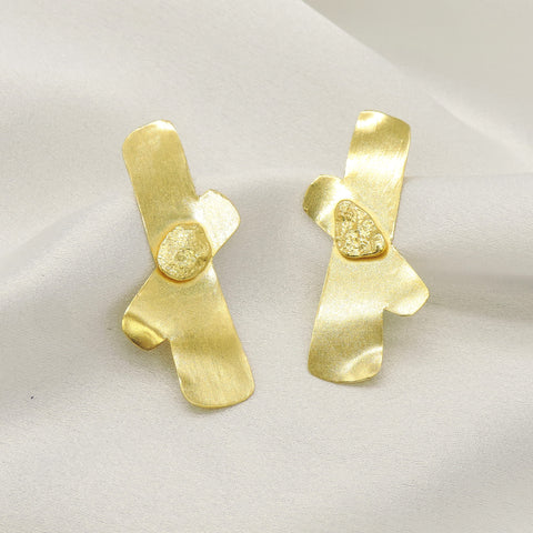 Abstract Gold Statement Earrings with Textured Finish | Modern Designer Earrings