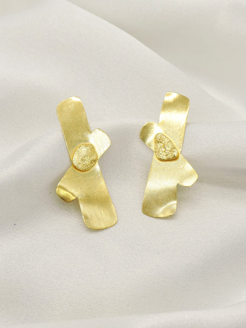 Abstract Gold Statement Earrings with Textured Finish | Modern Designer Earrings