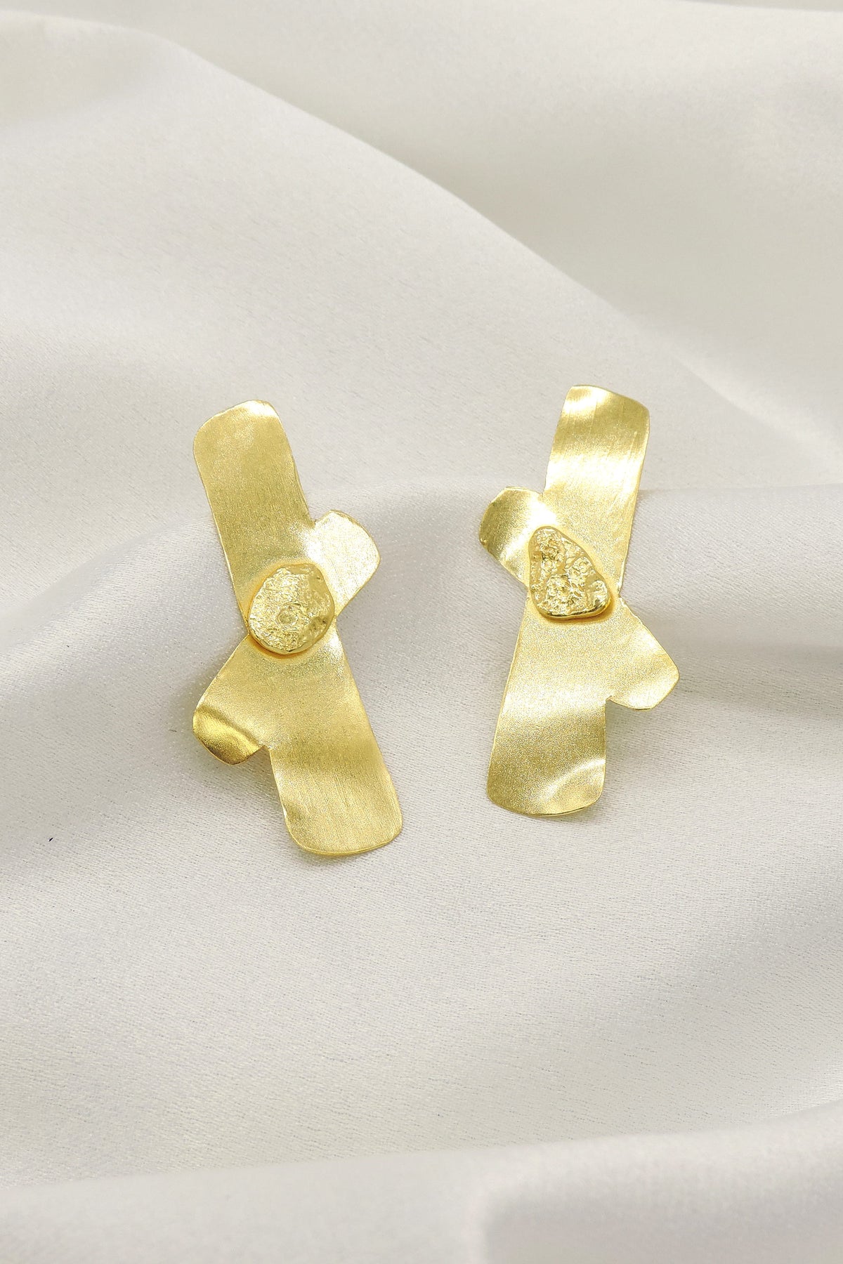 Abstract Gold Statement Earrings with Textured Finish | Modern Designer Earrings