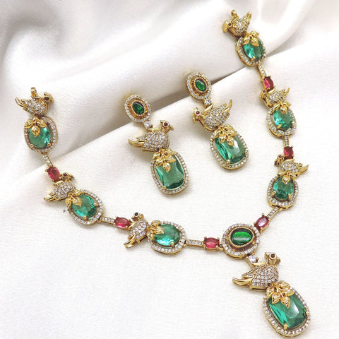 Emerald ruby peacock CZ AD necklace set with matching earrings by joyrias