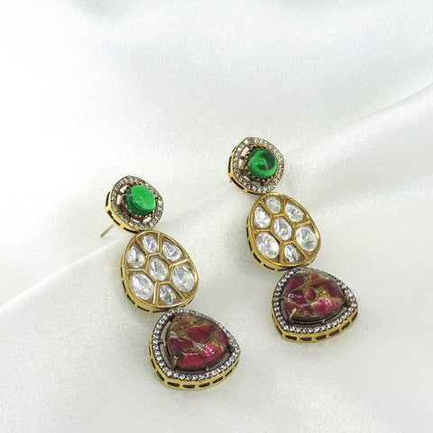 Multistone kundan drop earrings by Joyrias