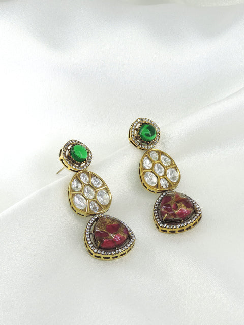 Multistone kundan drop earrings by Joyrias