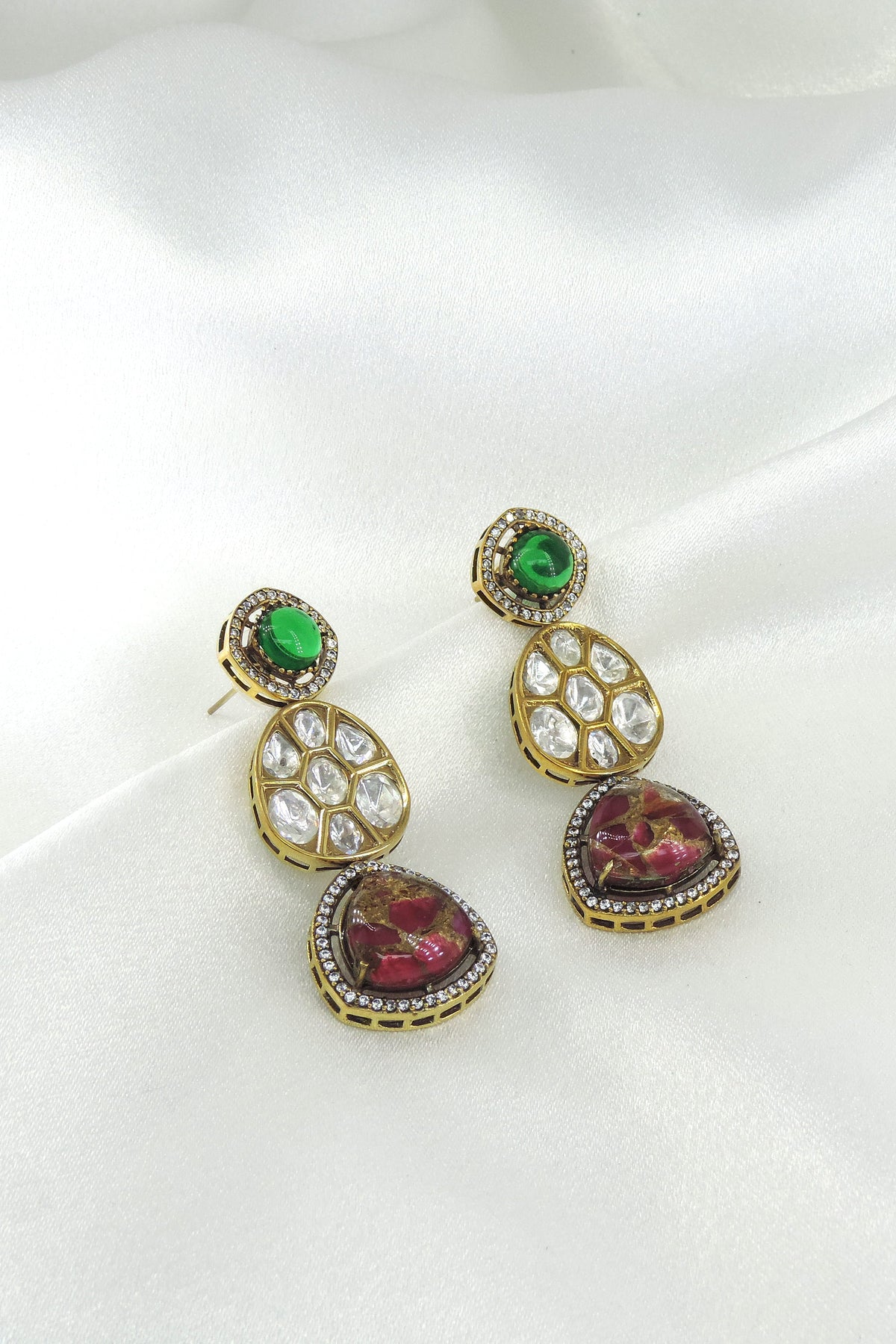 Multistone kundan drop earrings by Joyrias