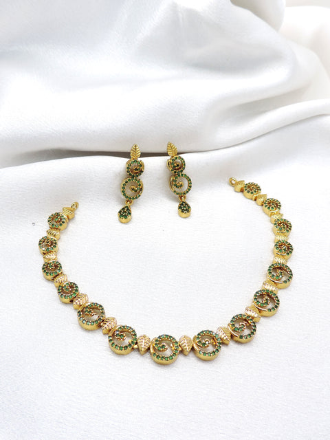 Ruby CZ AD Leaf Necklace Set