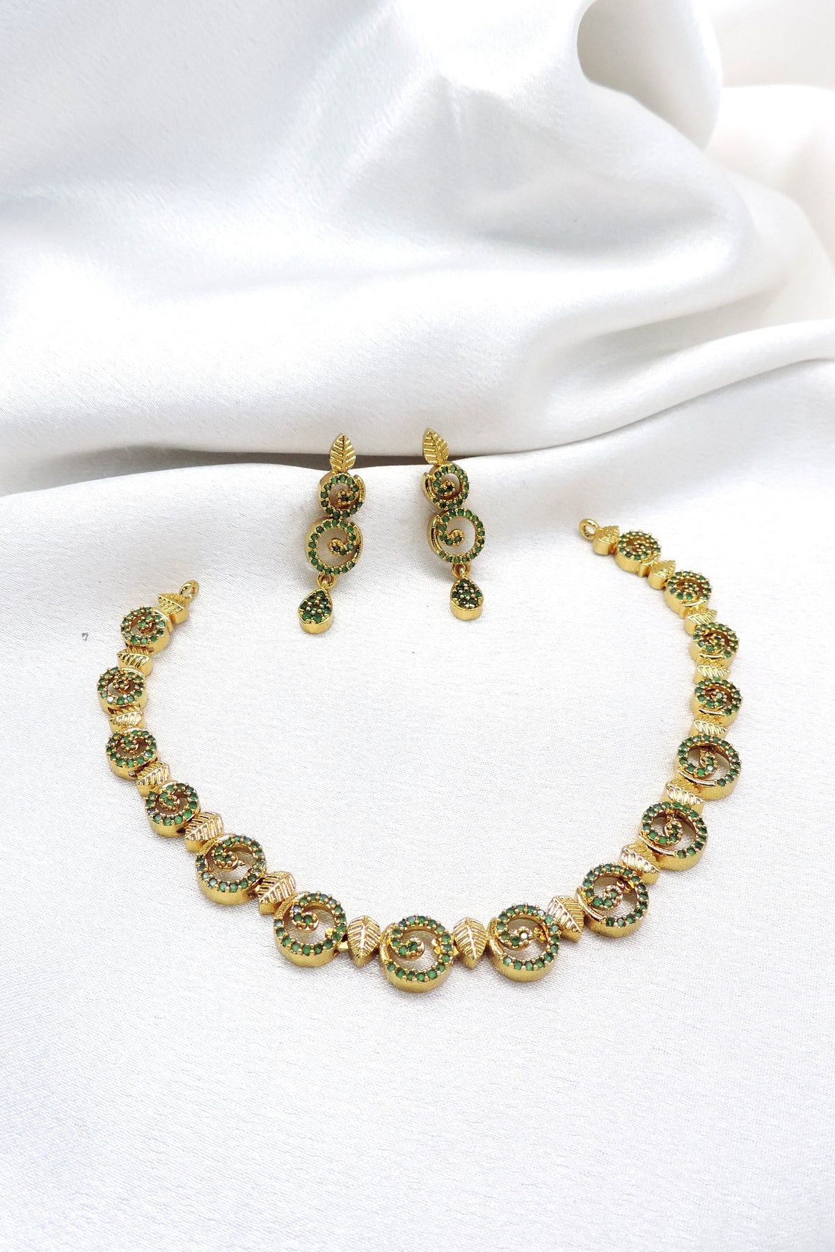 Ruby CZ AD Leaf Necklace Set