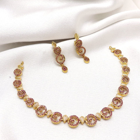 Ruby CZ AD leaf necklace set with matching drop earrings by joyrias