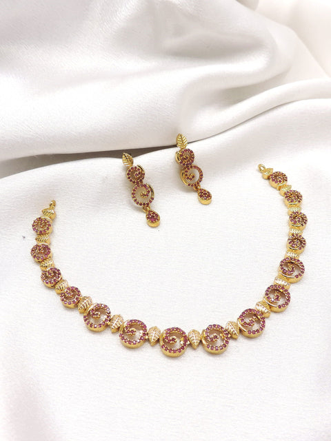 Ruby CZ AD leaf necklace set with matching drop earrings by joyrias