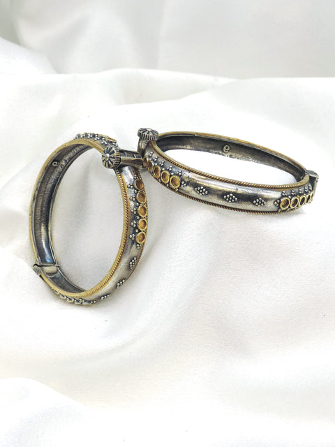 Oxidized dual-tone beaded openable bangle set with traditional detailing by joyrias