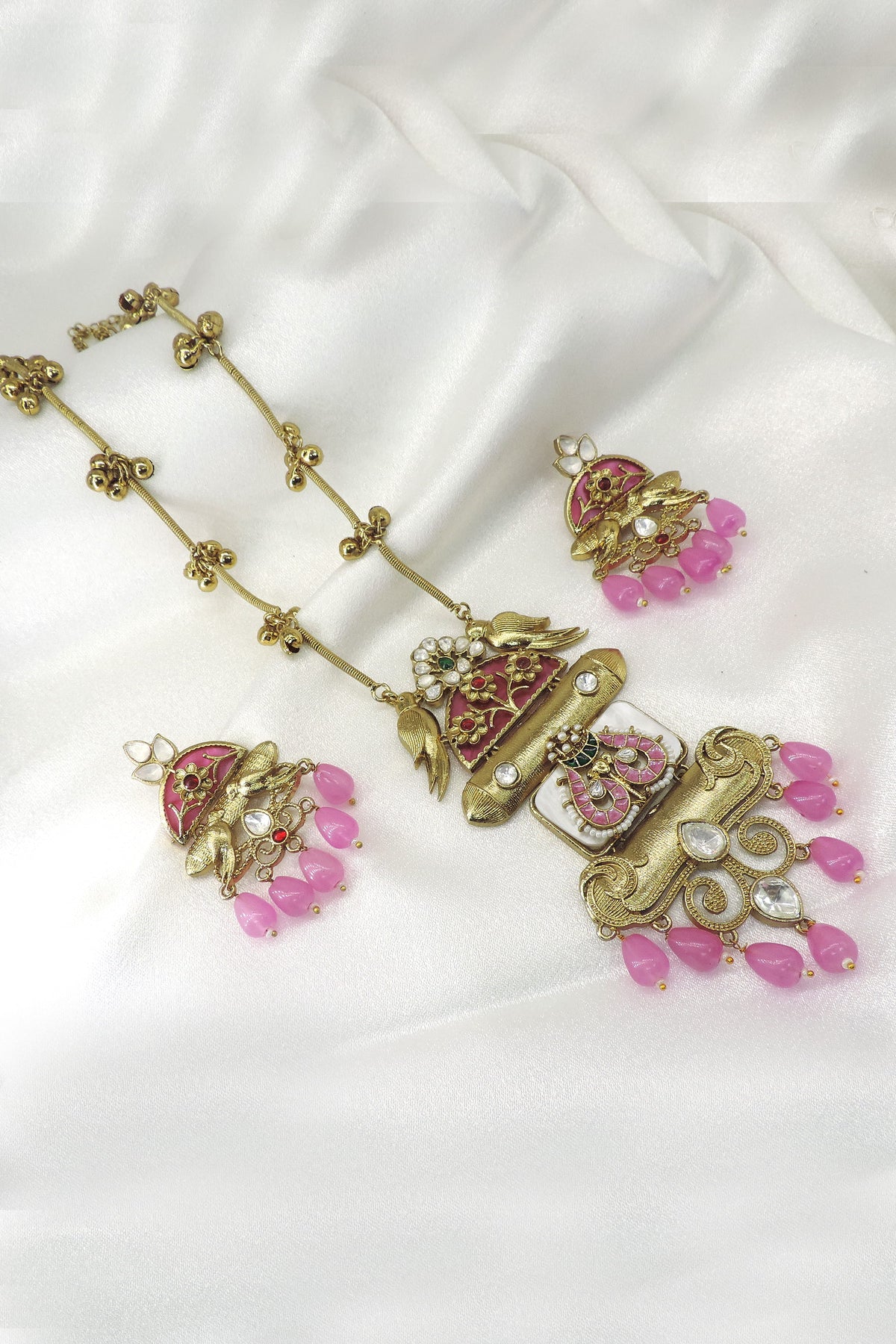 Antique Peacock Drop Pendant Necklace Set