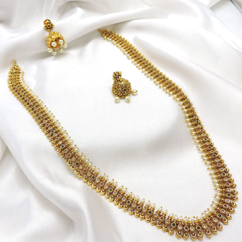 Heritage gold-tone traditional necklace set with pearl detailing and matching jhumka earrings