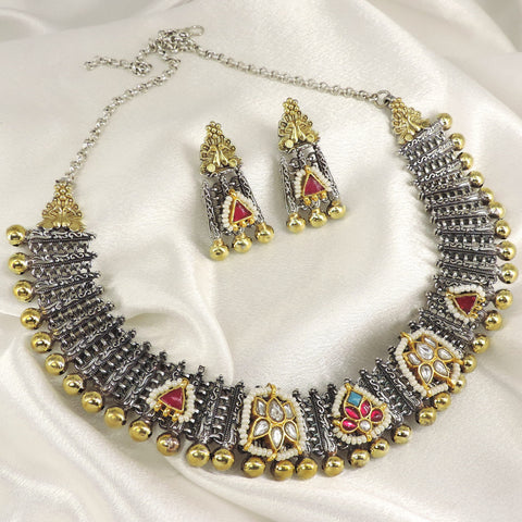 Dual Tone Kundan Choker Set by Joyrias