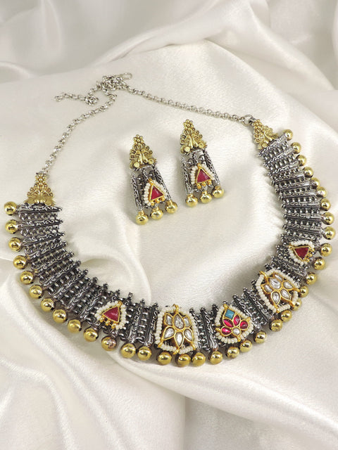 Dual Tone Kundan Choker Set by Joyrias